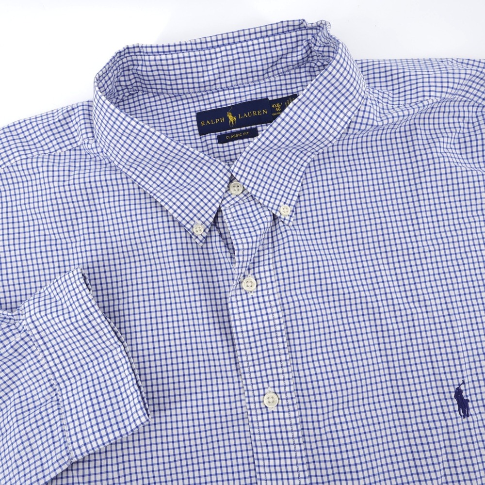 Polo Ralph Lauren Gingham Classic Fit Shirt Blue Long Sleeve Mens 4XB
